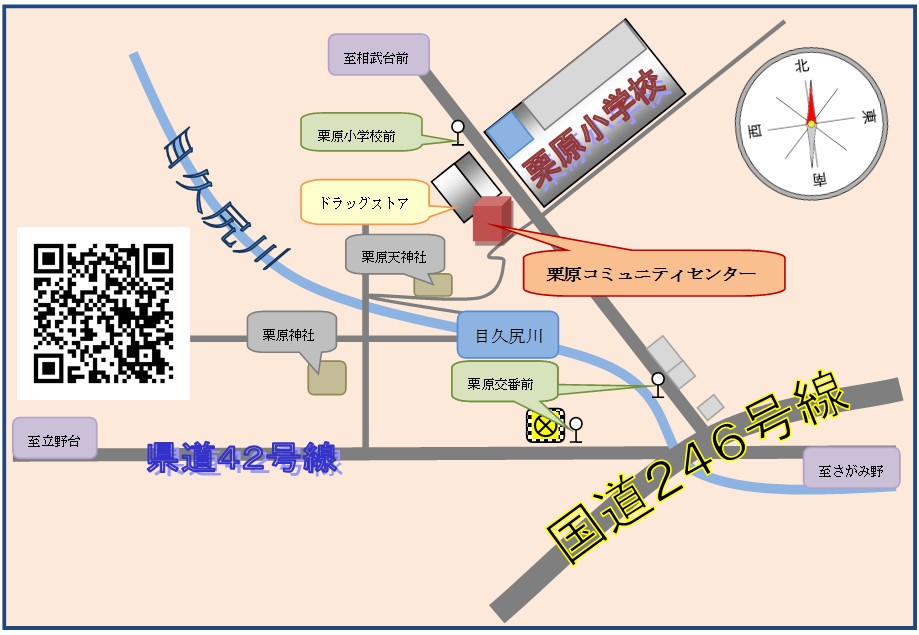 栗原コミュニティセンター内 2階ロビー、並びに壁面への地図