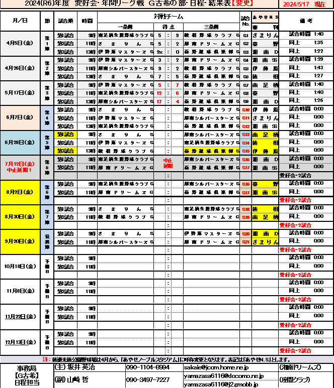 愛好会・G古希日程表画像